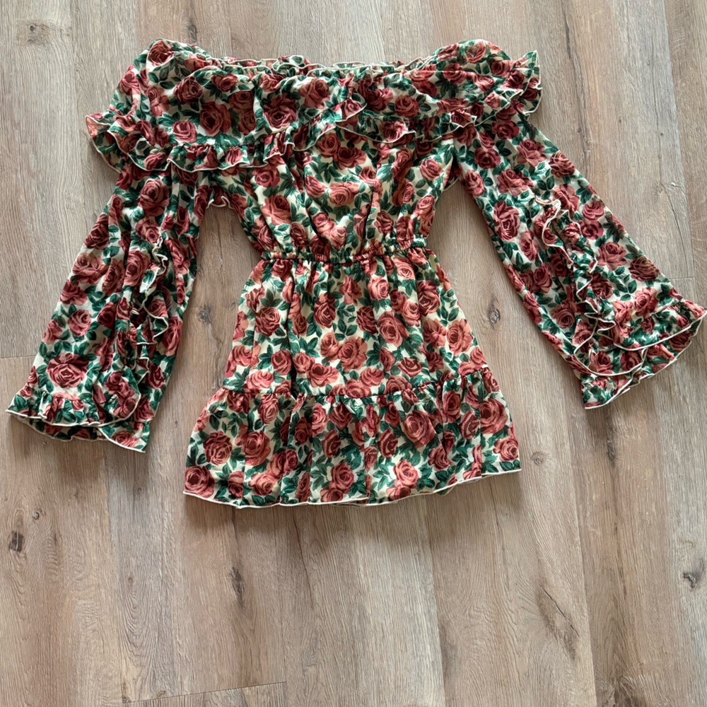 Topshop Frill Ruffle Bardot off the shoulder Mini Dress